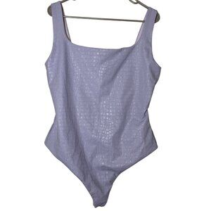 Naked Wardrobe Lavender Faux Leather Bodysuit 1X • Square Neck Snap Closure NWT